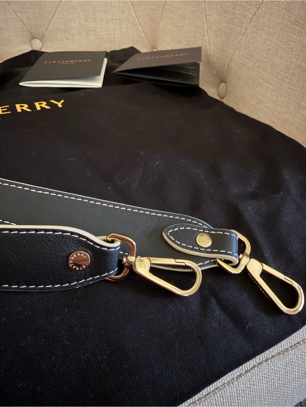 Strathberry Black and White Top Handle Satchel with Gold Hardware - Trinity Bag - Picture 6 of 10